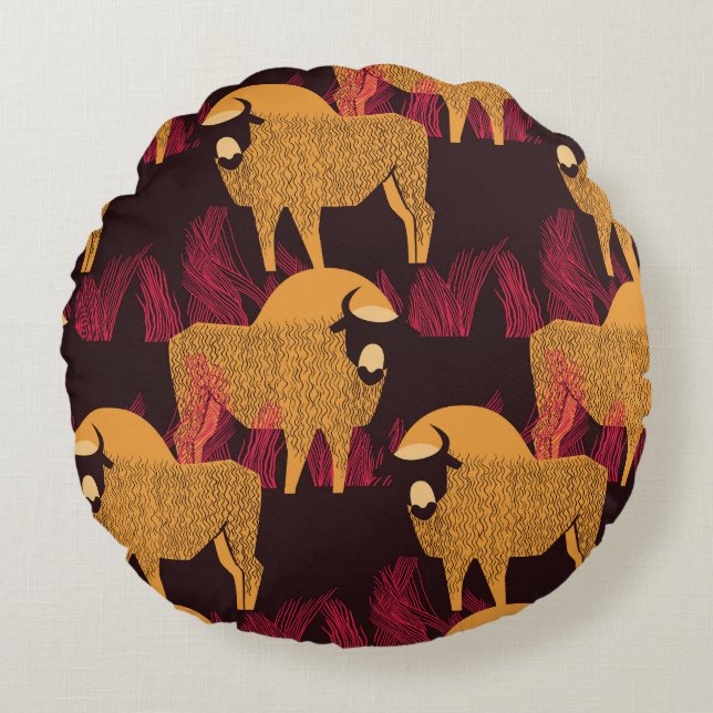 Bison High Grass: Veldpatroon. Rond Kussen (Voorkant)