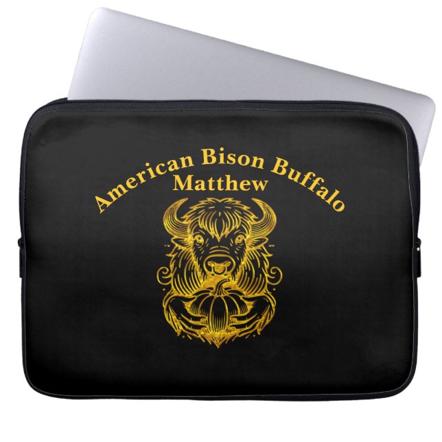 Bison houdt een pompoen in gedetailleerde illustra laptop sleeve (Voorkant)