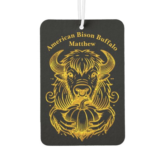 Bison houdt een pompoen in gedetailleerde illustra luchtverfrisser (Achterkant)