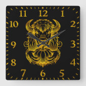 Bison houdt een pompoen in gedetailleerde illustra vierkante klok (Voorkant)