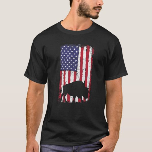 Bison Hunter Us American Flag Bison T-shirt (Voorkant)