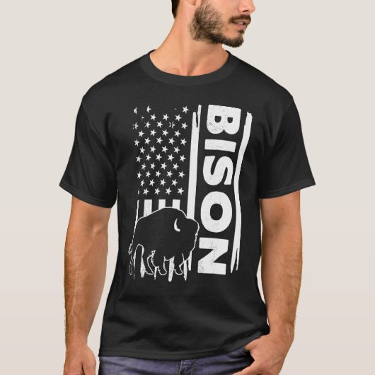 Bison hunting US flag graphic concept T-shirt (Voorkant)