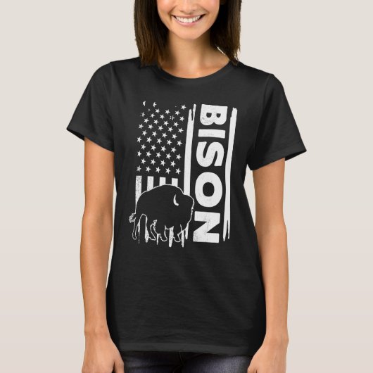 Bison hunting US flag graphic concept T-shirt (Voorkant)