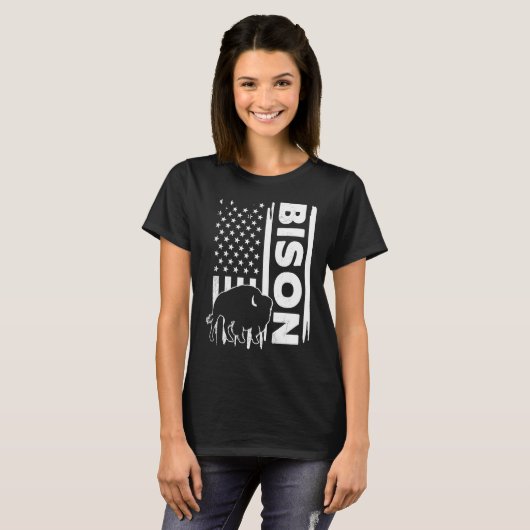 Bison hunting US flag graphic concept T-shirt (Voorkant volledig)
