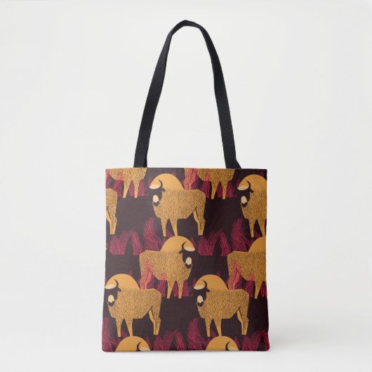 Bison in a field in high grass seamless pattern tote bag (Voorkant)