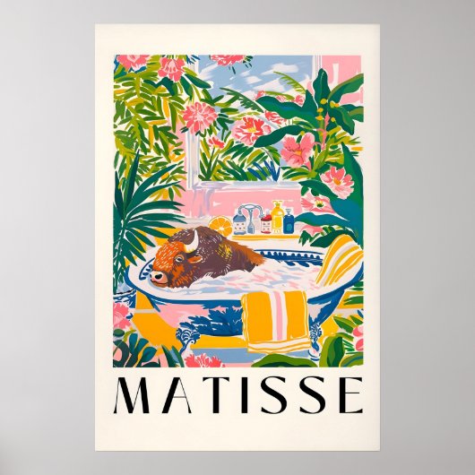 Bison in Bathtub Art Print Tropical Bathroom (Voorkant)
