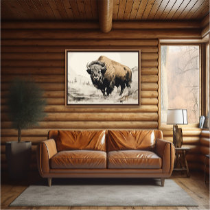 Bison in Bossen Impressionistisch Schilderen - AI  Poster