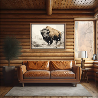 Bison in Bossen Impressionistisch Schilderen - AI Poster
