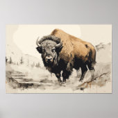 Bison in Bossen Impressionistisch Schilderen - AI  Poster (Voorkant)