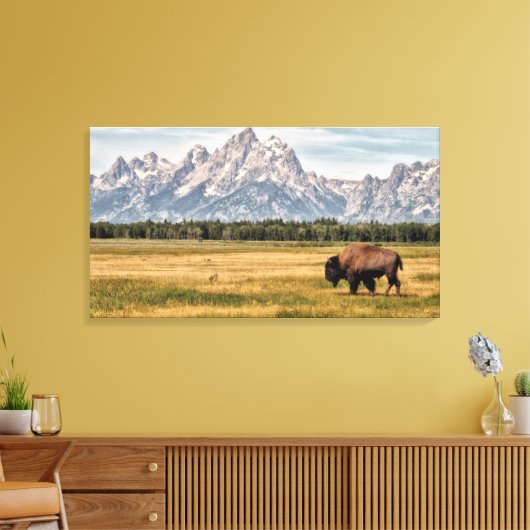 Bison in de Tetons Canvas Afdruk (Insitu (Woonkamer))