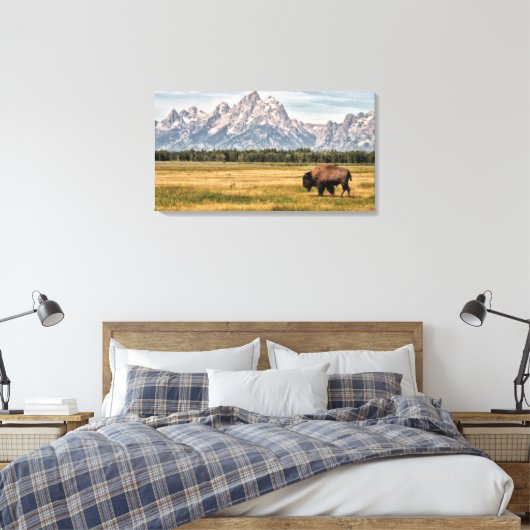 Bison in de Tetons Canvas Afdruk (Insitu (Slaapkamer))