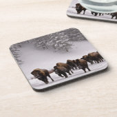 Bison in de winter drankjes onderzetter (Linkerzijde)