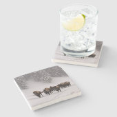 Bison in de winter stenen onderzetter (Zijkant)