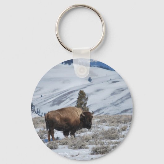 Bison in de winterbergen van geelsteen sleutelhanger (Voorkant)