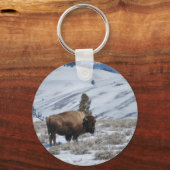 Bison in de winterbergen van geelsteen sleutelhanger (Voorkant)