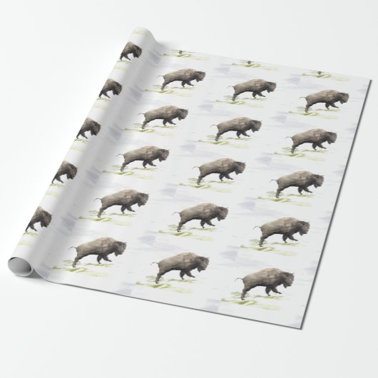 Bison in het storm van de winter cadeaupapier (Uitgerold)