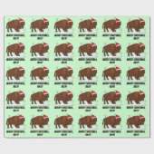 Bison in Santa Hat op Feestdagen Naam  Cadeaupapier (Vlak)