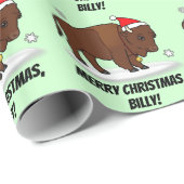 Bison in Santa Hat op Feestdagen Naam  Cadeaupapier (Rol Hoek)