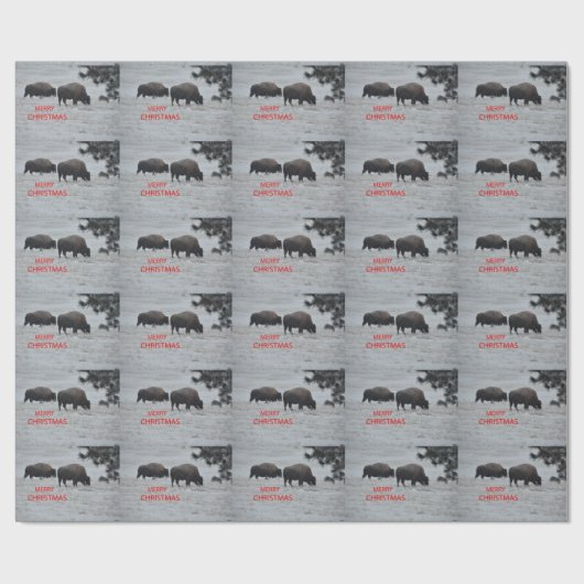 Bison in sneeuwkerstpapier cadeaupapier (Vlak)