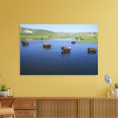 Bison in water met een groot aantal kliefslikken canvas afdruk (Insitu (Woonkamer))