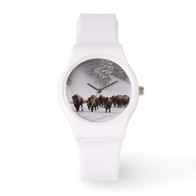 Bison in Winter Horloge (Voorkant)