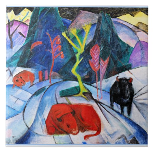 Bison in Winter, schilderij van Franz Marc Tegeltje (Voorkant)