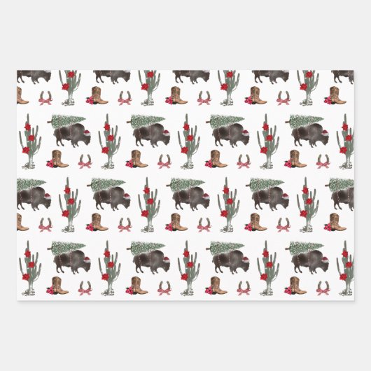 Bison kerstboom Ranch Western Geometric Inpakpapier Vel (Voorkant)