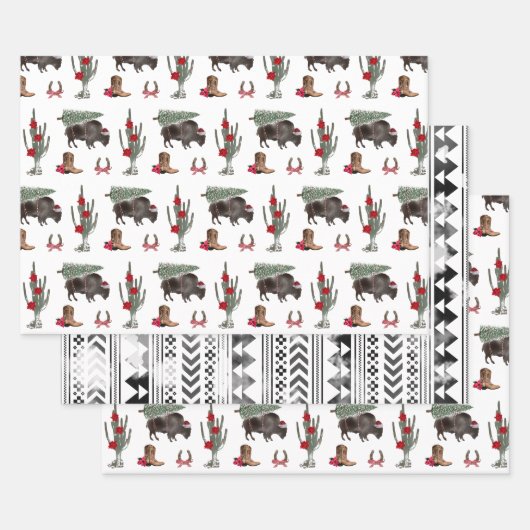 Bison kerstboom Ranch Western Geometric Inpakpapier Vel (Set)
