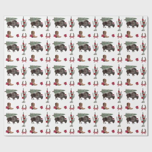 Bison kerstboom Ranch Wild West Kerstmis Wra Cadeaupapier (Vlak)