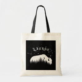 Bison Moon Wood Stars Galaxy Grey Trekking Reizen Tote Bag