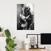 Bison on Toilet Print, Funny Bathroom Newspaper Poster (Thuiskantoor)