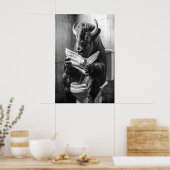 Bison on Toilet Print, Funny Bathroom Newspaper Poster (Keuken)