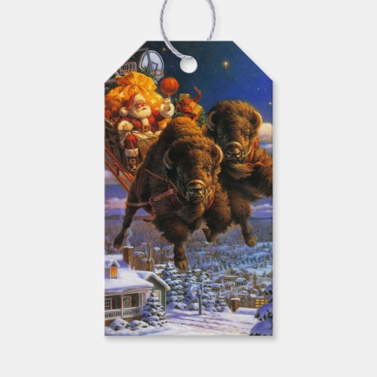 Bison Pulling Santa Claus Cadeaulabel (Voorkant)
