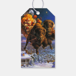 Bison Pulling Santa Claus Cadeaulabel