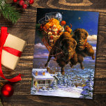 Bison Pulling Santa Claus Feestdagen Kaart<br><div class="desc">Bison trekt de kerstman in een slee</div>