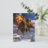 Bison Pulling Santa Claus Feestdagenkaart (Staand voorkant)