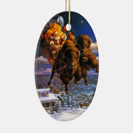 Bison Pulling Santa Claus Keramisch Ornament (Rechts)