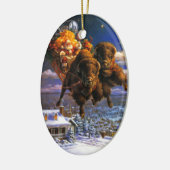 Bison Pulling Santa Claus Keramisch Ornament (Links)