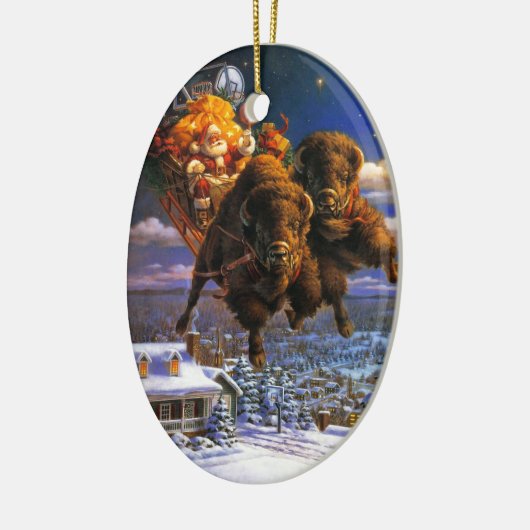 Bison Pulling Santa Claus Keramisch Ornament (Links)