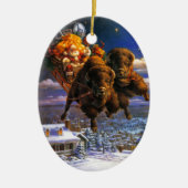 Bison Pulling Santa Claus Keramisch Ornament (Voorkant)