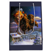 Bison Pulling Santa Claus Medium Cadeauzakje (Achterkant)