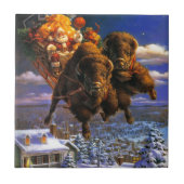 Bison Pulling Santa Claus Tegeltje (Voorkant)