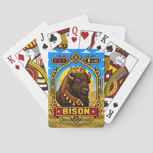 Bison Retro 8-Bit Pixelkunst Pokerkaarten (Achterkant)