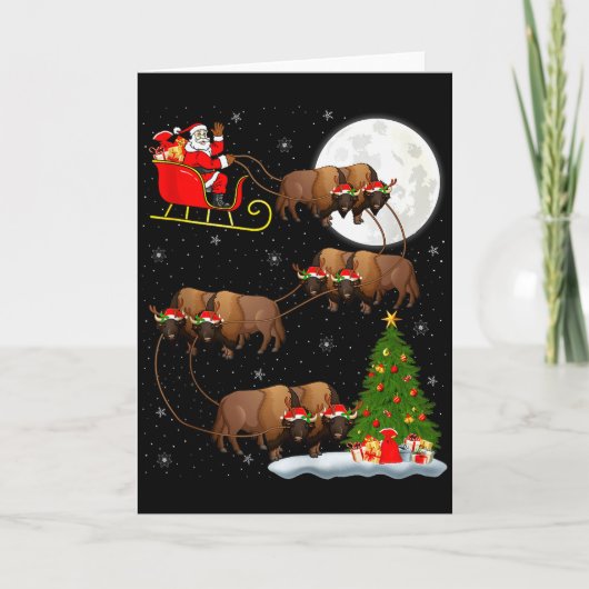 Bison Santa Sleigh Flying Funny Magical Christmas  Kaart (Voorkant)