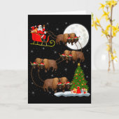 Bison Santa Sleigh Flying Funny Magical Christmas  Kaart (Gele Bloem)