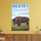 Bison Scene - Copper River Basin, Alaska Canvas Afdruk (Insitu (Woonkamer))