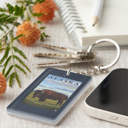 Bison Scene - Delta Junction, Alaska Sleutelhanger (Voorkant Rechts)