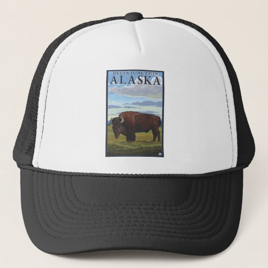 Bison Scene - Delta Junction, Alaska Trucker Pet (Voorkant)