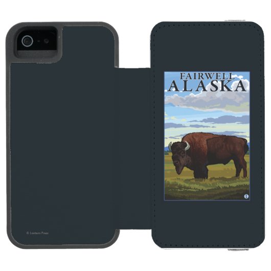 Bison Scene - Fairwell, Alaska Incipio iPhone Portemonnee Hoesje (Agenda Open)