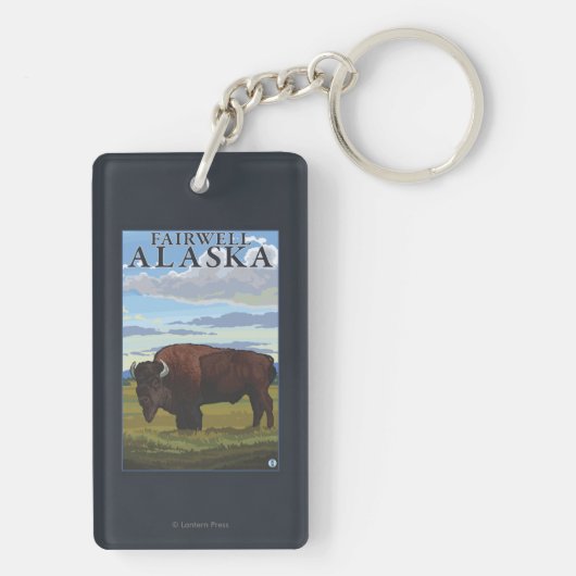 Bison Scene - Fairwell, Alaska Sleutelhanger (achterkant)